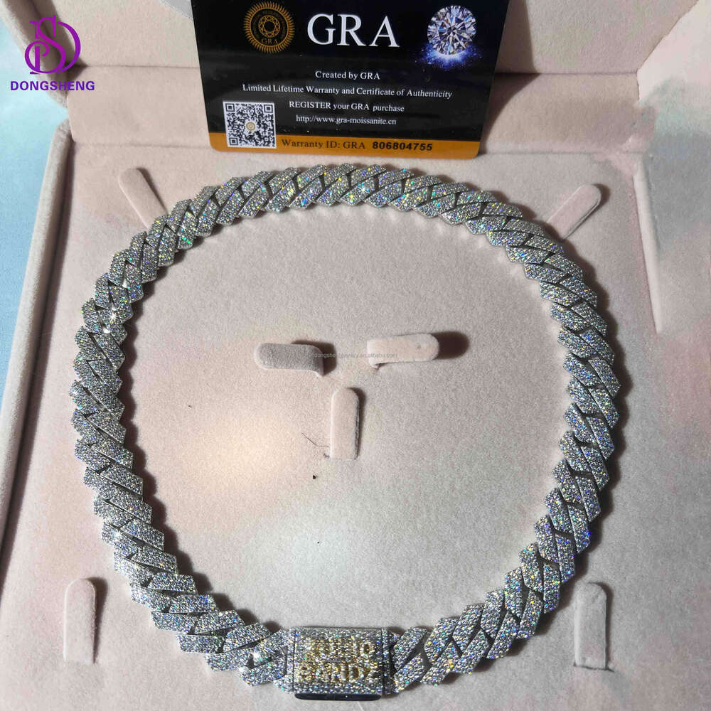 VVS Moissanite Cuban Link Chain Fashion Jewelry Necklace Hip Hop Iced Out High Quality Sterling Sier 13mm 14mm 15mm 1pcs