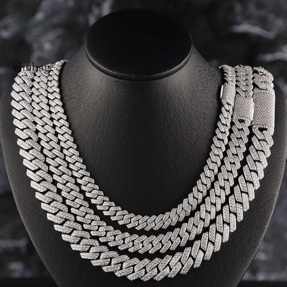 Hip Hop Jewelry 8MM 10MM 12MM Wide Double Row S Sier VVS Grade Moissanite Iced Out Cuban Link Necklace
