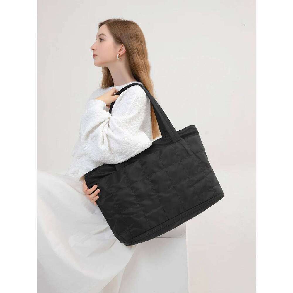 Expandable Lightweight Tote Bag For Women Fashion Designer Puffer Handbag Female Quilted Shoulder Bags for Work Beach Travel