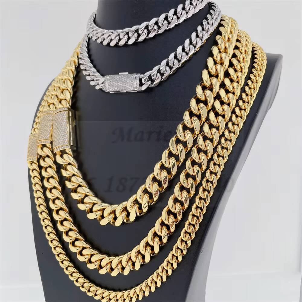 Hiphop Necklace S925 With Moissanite Clasp and Plated 14k Stainless Steel Cuban Moissanite Miami Cuban Chain
