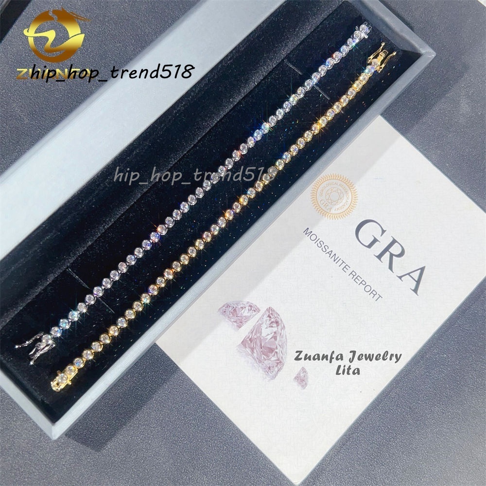 New Round Design 3mm Necklace Hip Hop 925 Sterling Silver Moissanite Bracelet Tennis Chain