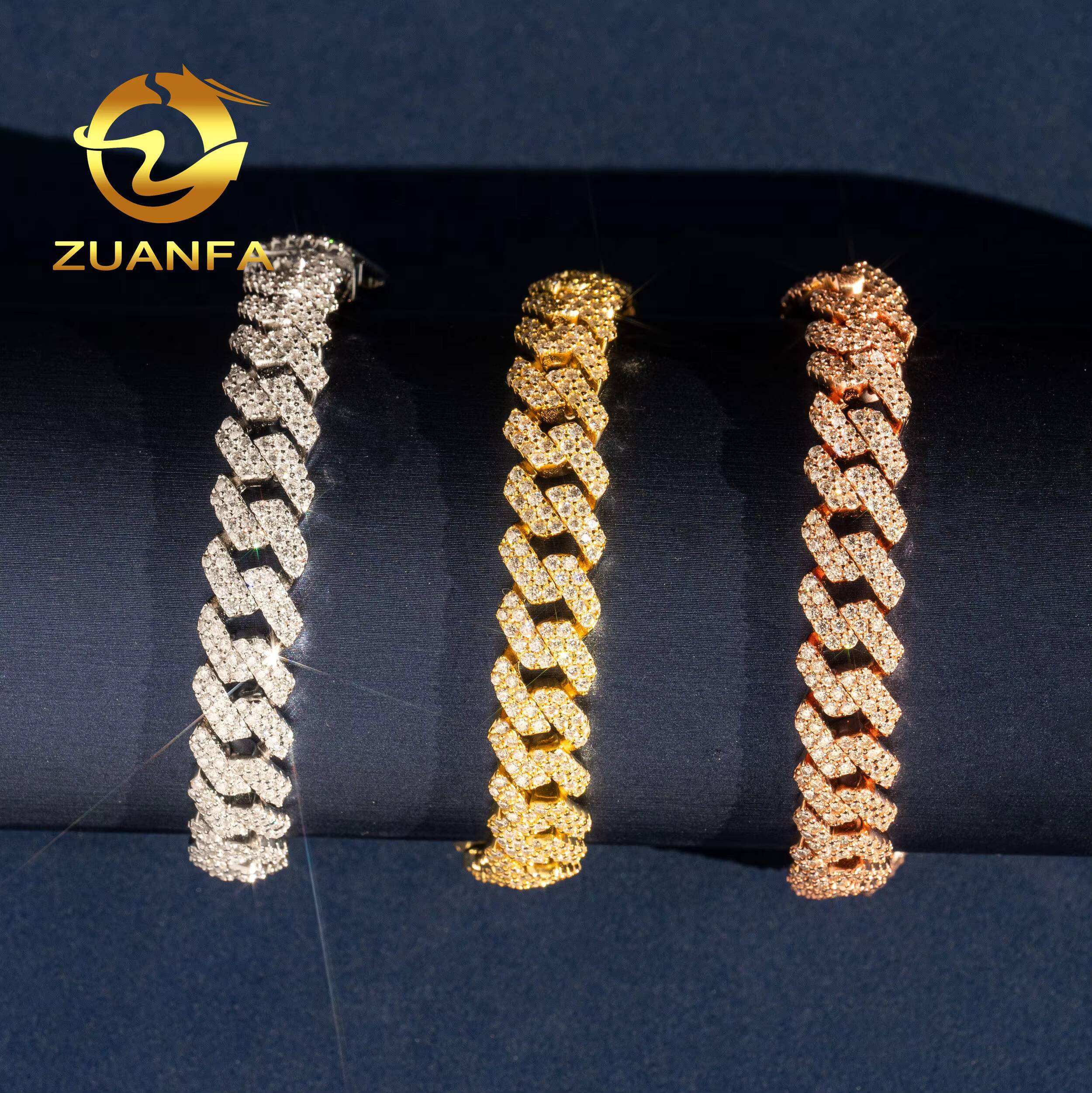 Hip Hop Jewelry 10mm Vvs Moissanite Hip Hop Bracelet 925 Sterling Silver Iced Out Miami Cuban Link Chain Moissanite