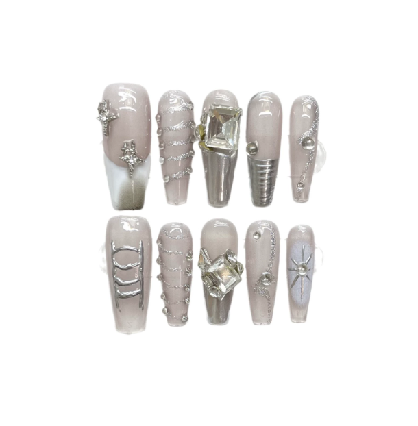 False Nails Metal magic mirror powder nail /Punk style nail/Y2k style Nails /Elegant Nails/3D nail/hand made Press on Nails/Press on Nails 230927