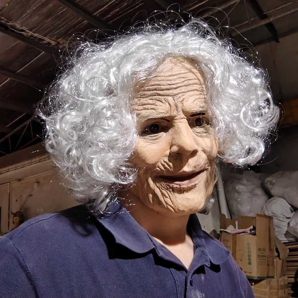 Realistic Granny Old Woman Latex Mask Moving Mouth Soft Rubber Lady Grandma Masques With Wig Halloween Costume PropsXJ250905