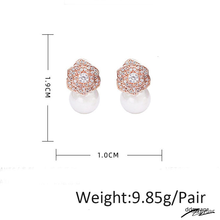 Elegant Freshwater Camellia Flower ddmydec Earrings For Women Dia Zircon Stud Ball Pearl Earring Fashion Wedding Jewelry Nice Gift ddmydec