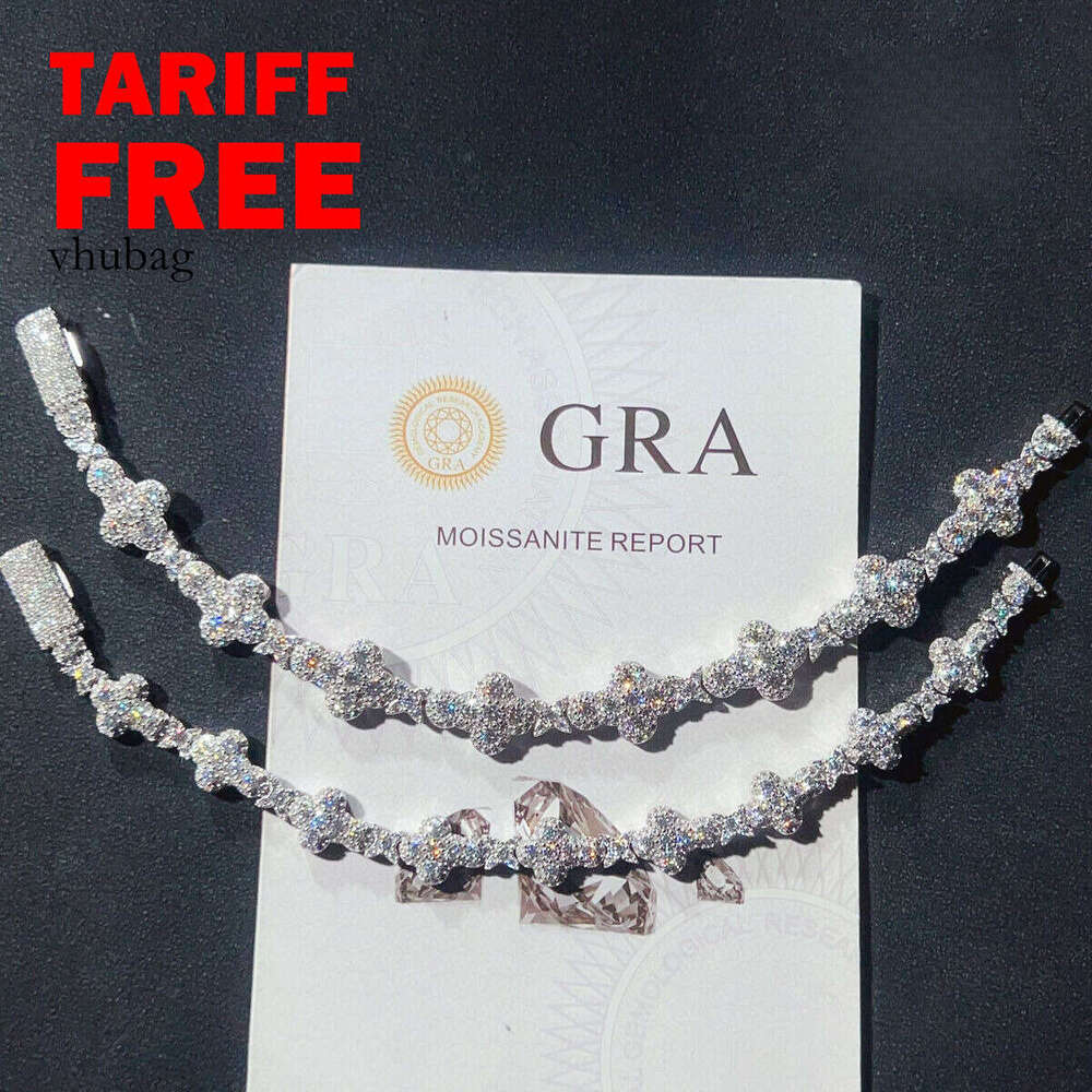 Iced Jewelry 10mm 13mm Sterling Sier GRA Certificate Silicon Stone Cuban Chain Cross Bracelet