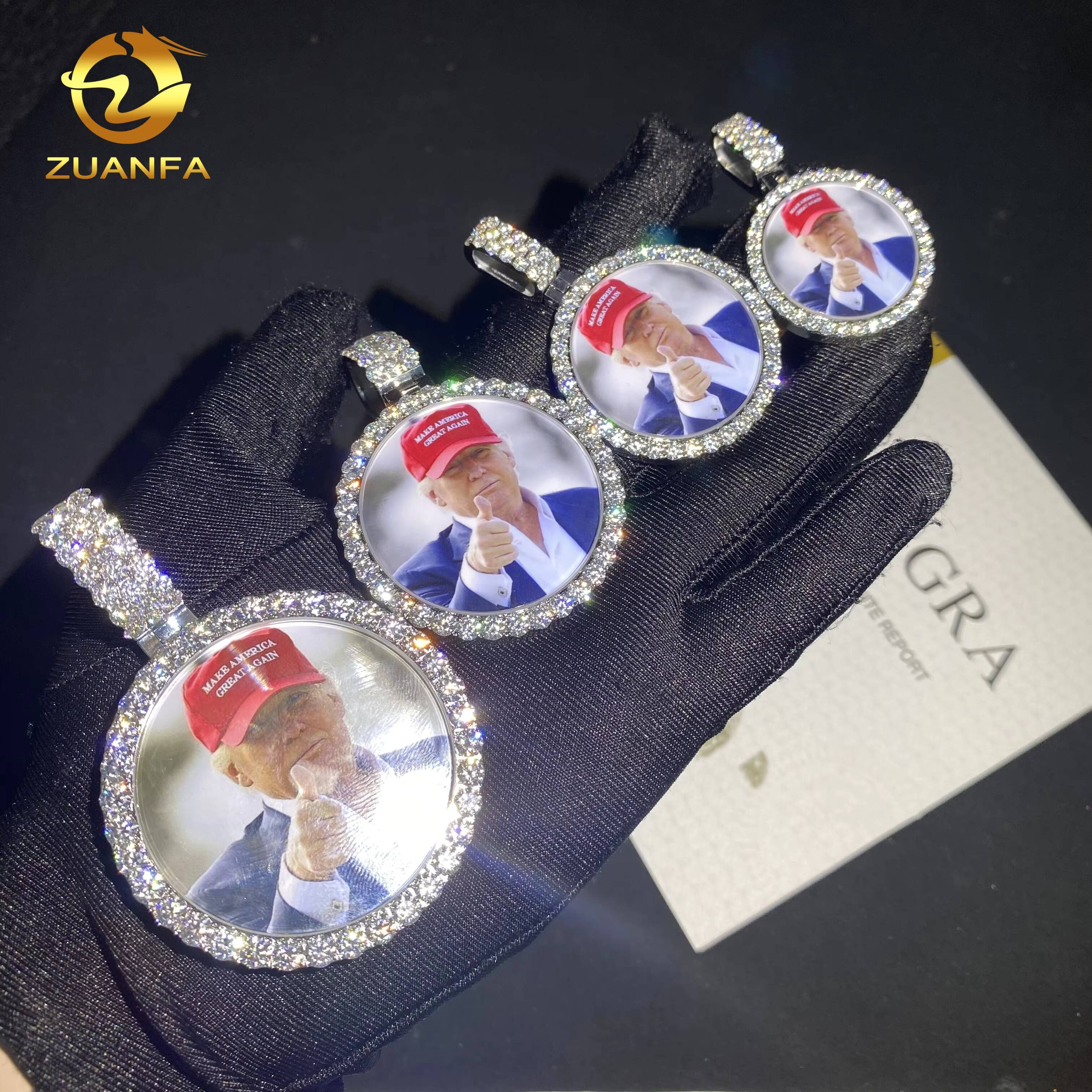 Free Framing Custom Iced Out Hip Hop Moissanite Picture Pendant Water Proof Silver VVS Moissanite Diamond Memory Photo Pendant