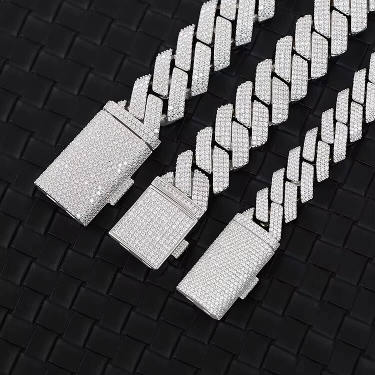 Yu Ying Heavy Weight 925 Silver 3 Rows 15MM 20MM Pass Diamond Tester Moissanite Link Cuban Chain for Men Necklace