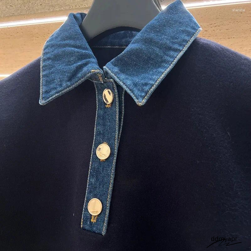 Women's Loose Knit Pullover Sweater - Denim Detail Collar, Long Sleeve Autumn/Winter ddmyday Top ddmyday ddmyday