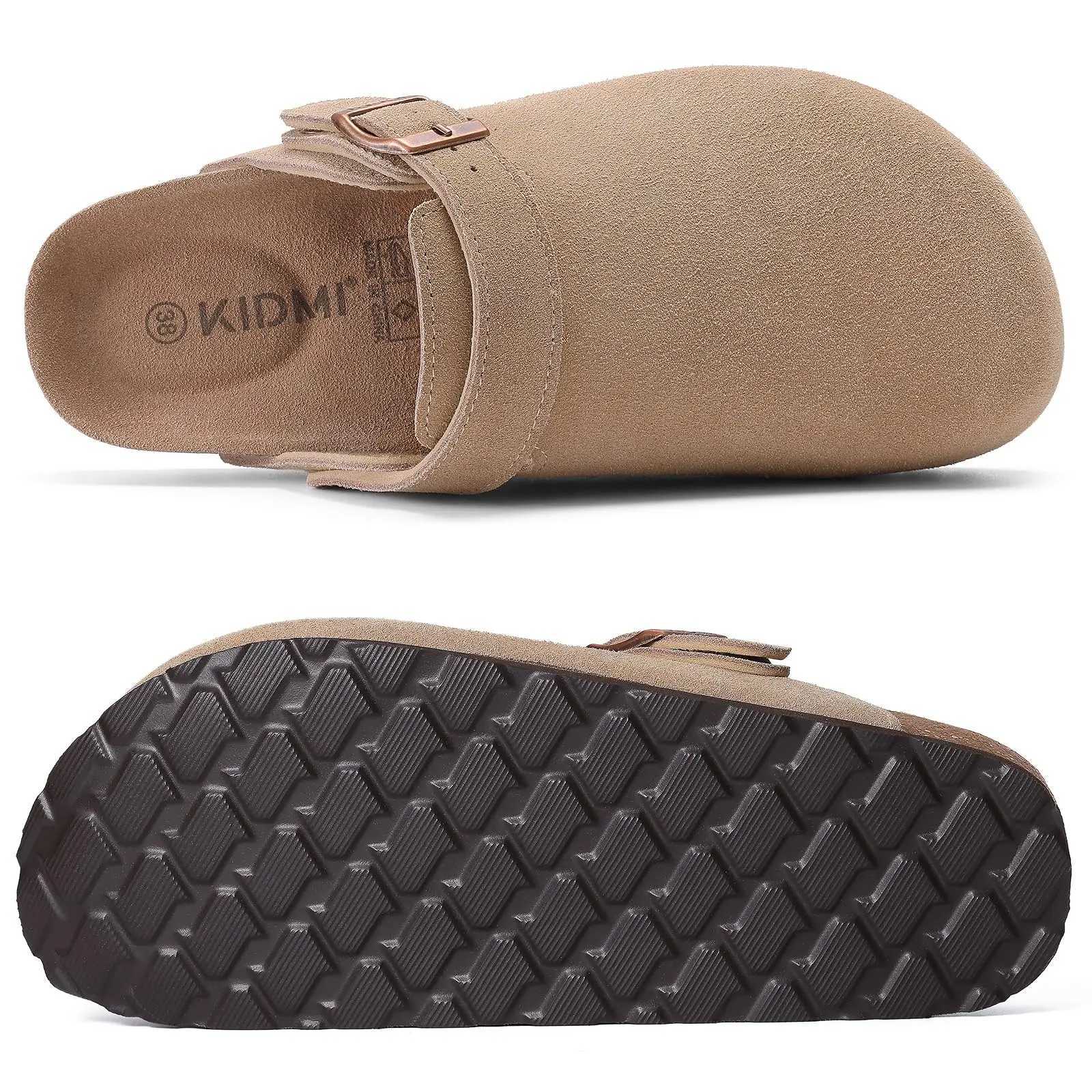 Gacimy Womens Suede Clogs Slippers New Cork Footbed Leather Mules With Adjustable Strap Men Slip on Potato Shoes Men Cork Slide W250905
