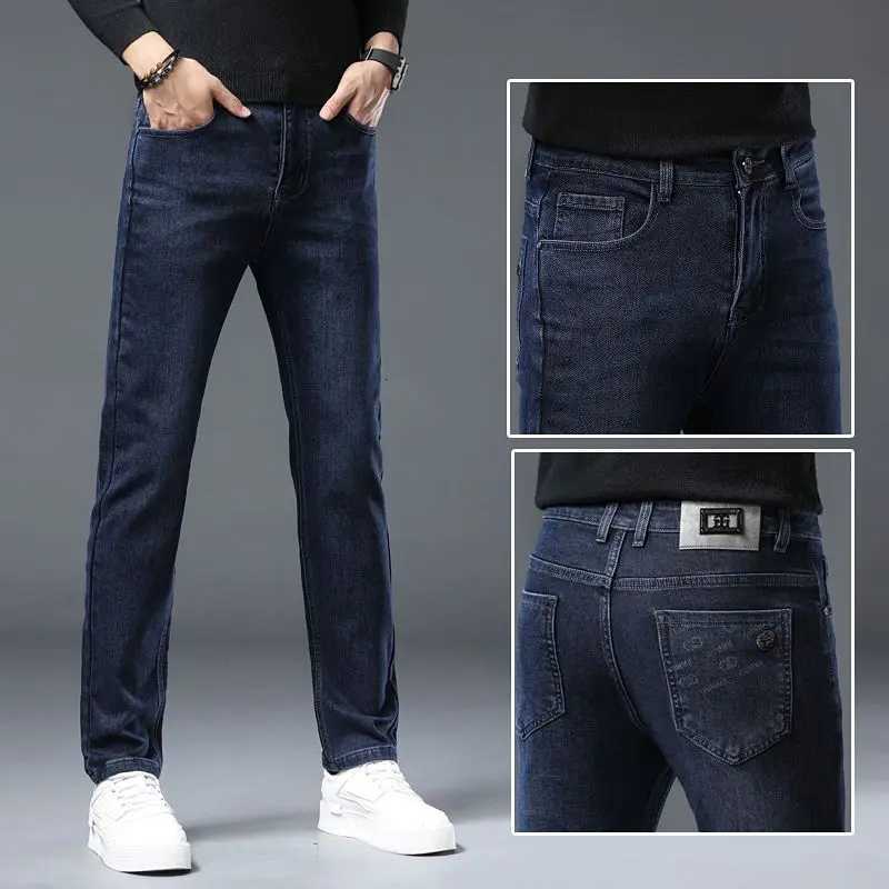Autumn Winter Mens Thickened High Quality Denim Elastic Jeans Flim Straight Leg Casual Business Trousers Fashion Soft Pants W250905