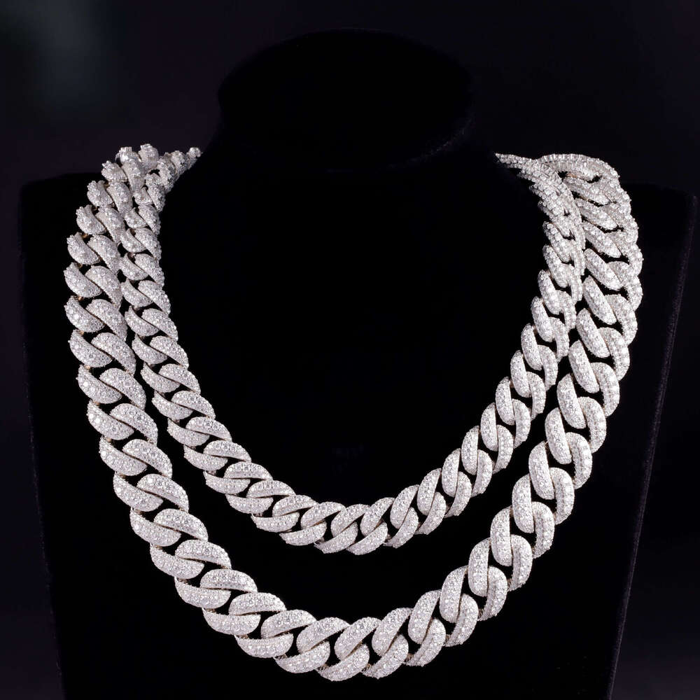 Large Middle 14/16/18MM Wide Iced Out 3 Rows Cuban Link Gold Plated Sier VVS Moissanite Hip Hop Chains