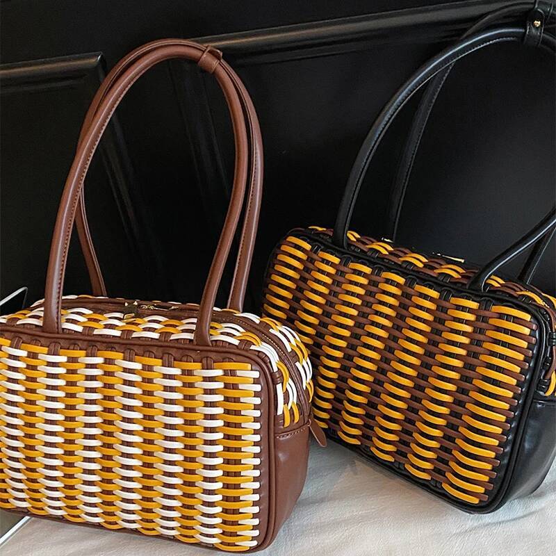 Brand Retro Hand-woven Shoulder Fashion Color Matching Large Capacity Handbag High-end Crossbody Underarm Hot Women' Bag high-quality