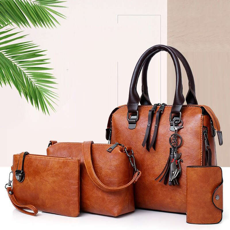 New Crossbody Mother Bag Oil Leather Single Shoulder Four-Piece Set Women's Handbag