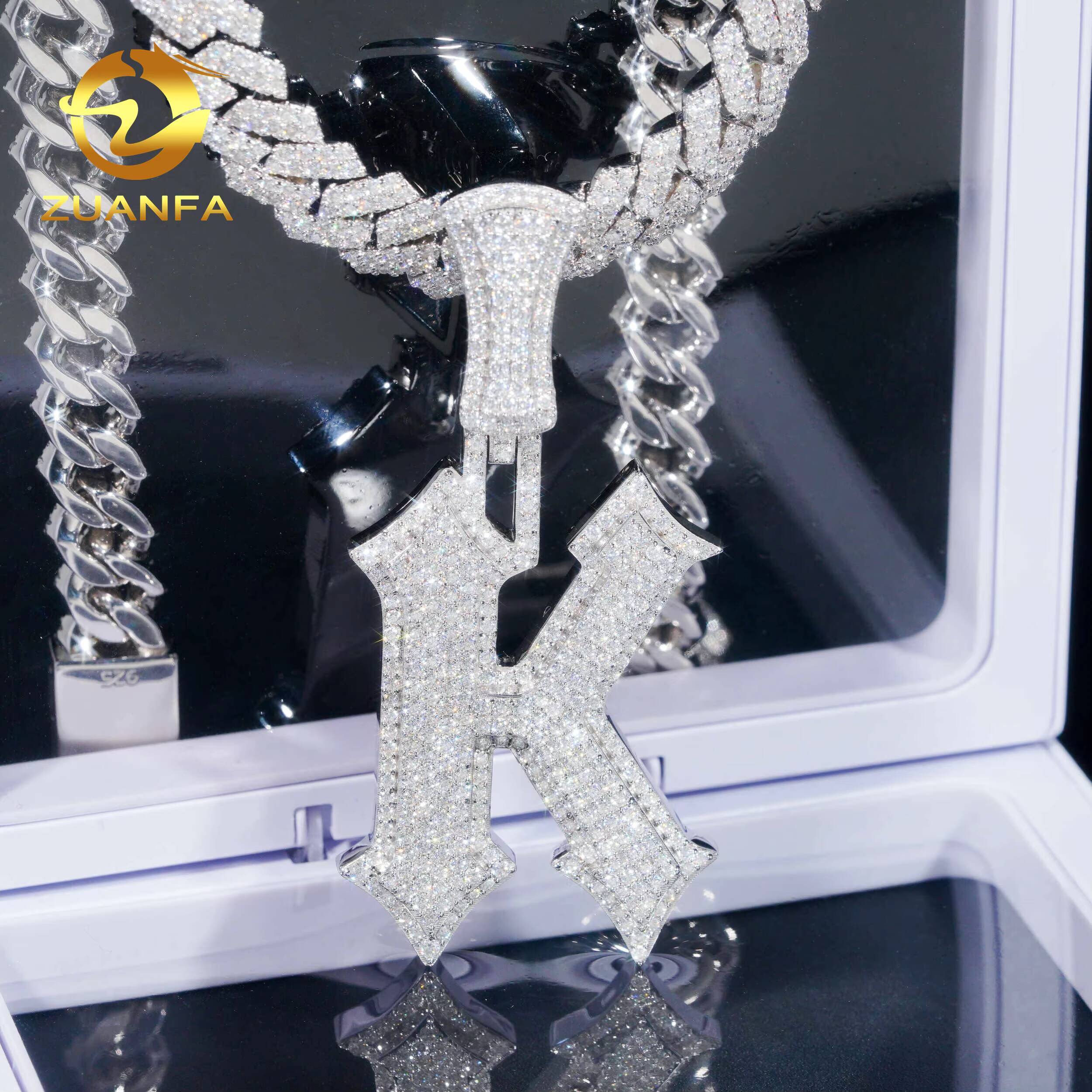Custom Iced Out 925 Silver Moissanite Pendant Initial Letter Pendant Hip Hop Crown Letter K Pendant Necklace
