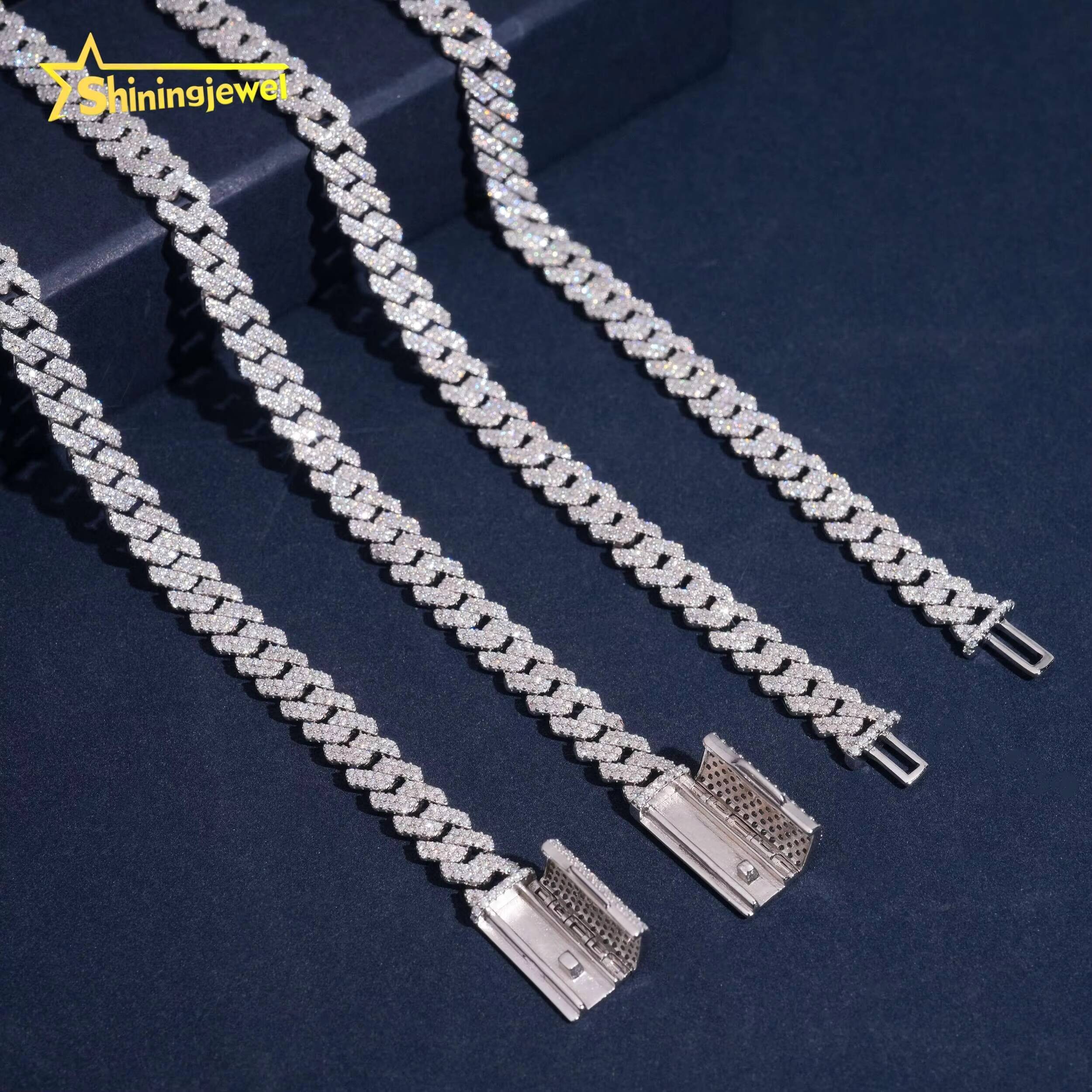 USA Local Stock Hip Hop Jewelry 8mm 2 Rows 925 Silver Moissanite Cuban Link Chains Hot Sale Cuban Chain Moissanite GRA Certified