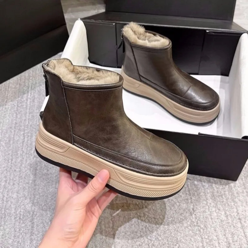 Platform Cotton Boots Winter Round Toe Suede NonSlip WearResistant Rear Zipper ShortCylinder Snow Boots 250905