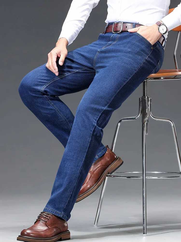 Classic Mens Jeans New Embroidery Office Straight Denim Pants Male Stretch Spring Autumn Business Casual Trousers Blue Black W250905