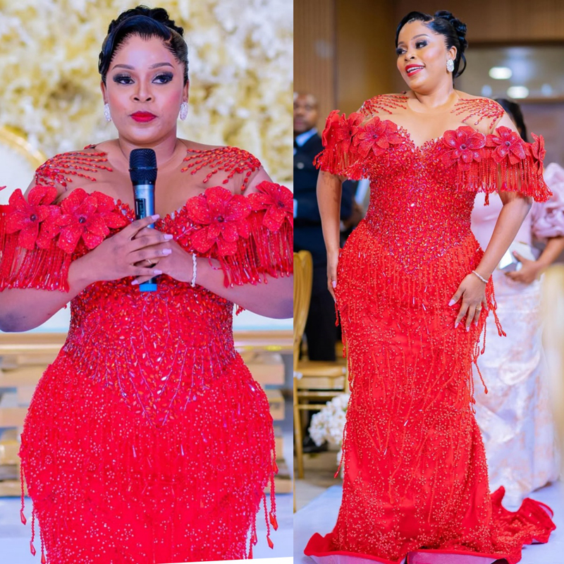 Plus Size Red Prom Dress 2025 Evening Dresses Elegant Dresses For Special Occasions Illusion Beaded Lace Tassel Birthday Dress Second Reception Gown A
