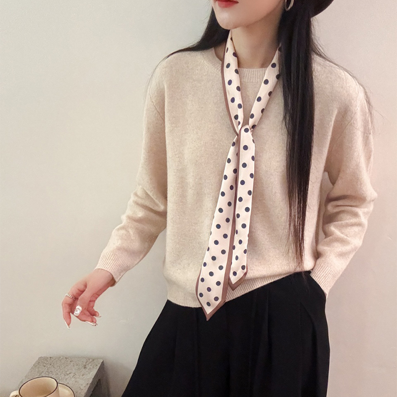 Womens Solid Color Pullover Sweater - Soft Knit Round Neck Top for Autumn & Winter