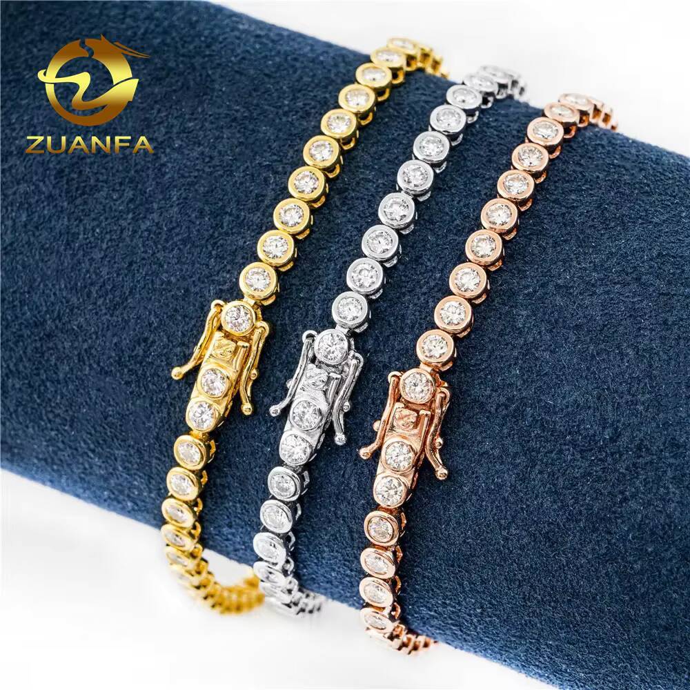 Wholesale 925 Silver 3mm Diamond Hiphop Jewelry VVS Moissanite Necklace Bezel Setting Moissanite Tennis Chain Necklace