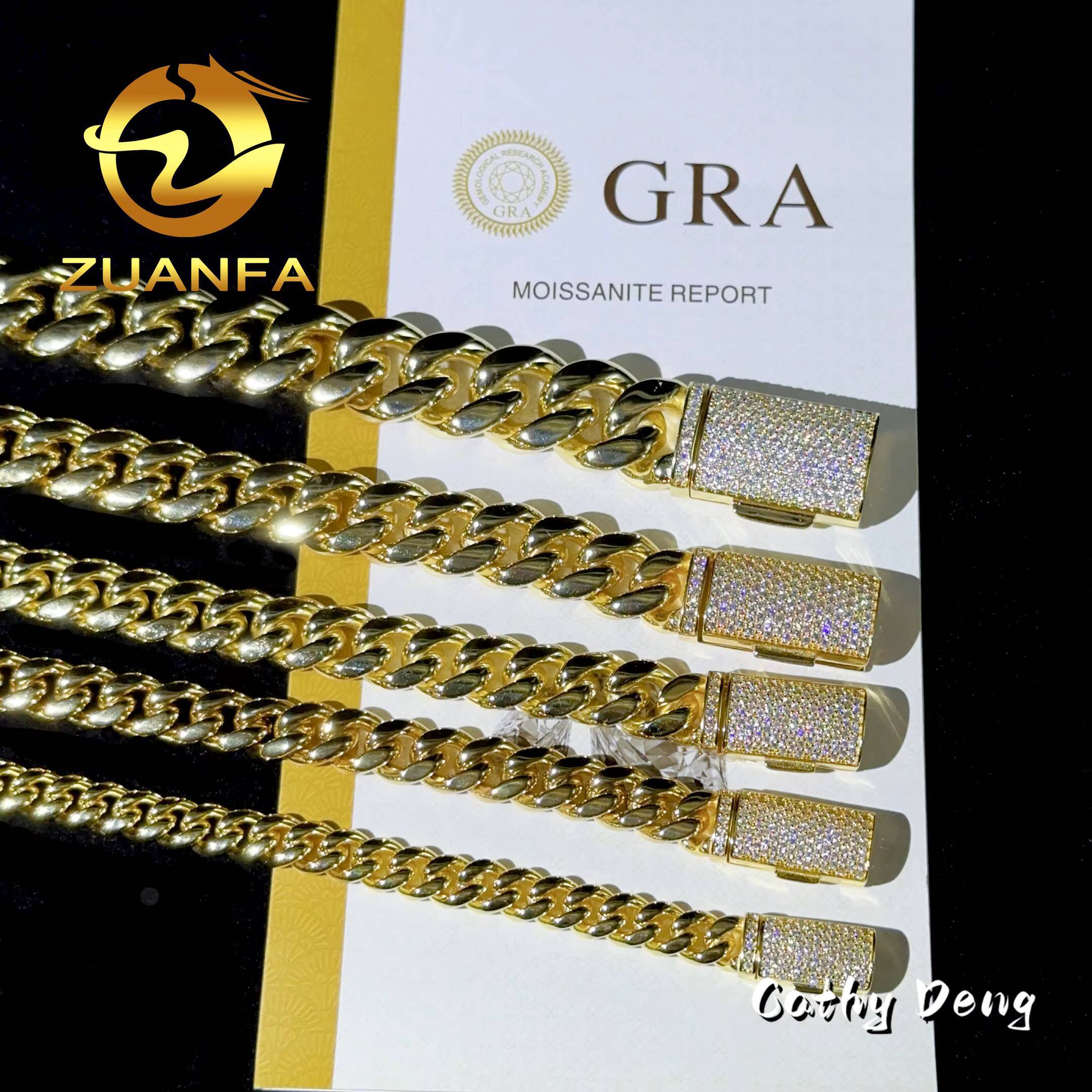 Wholesale Price 925 Silver Hip Hop Jewelry 8mm 10mm 12mm Miami Cuban Link Chain With Moissanite Clasp Cuban Necklace Bracelet