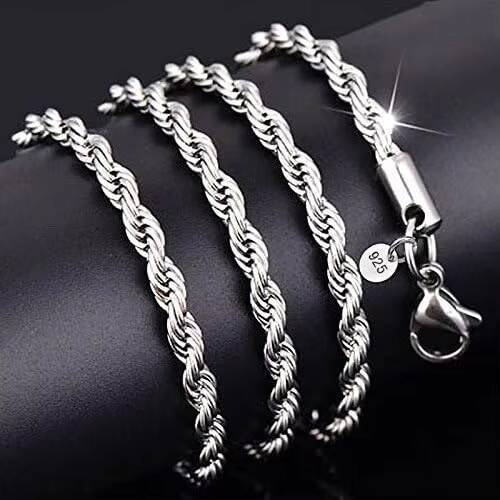 Wholesale Hip Hop Sterling Silver 925 Rope Chain Twist Necklace Wedding Engagement Jewelry 12mm Chunky Rope Chain Necklace