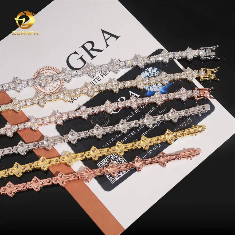 3mm 4mm Mini Cross Hip Hop Jewelry Moissanite Tennis Chain Bracelet 925 Silver Iced Out Tennis Chain Necklace for Men and Women