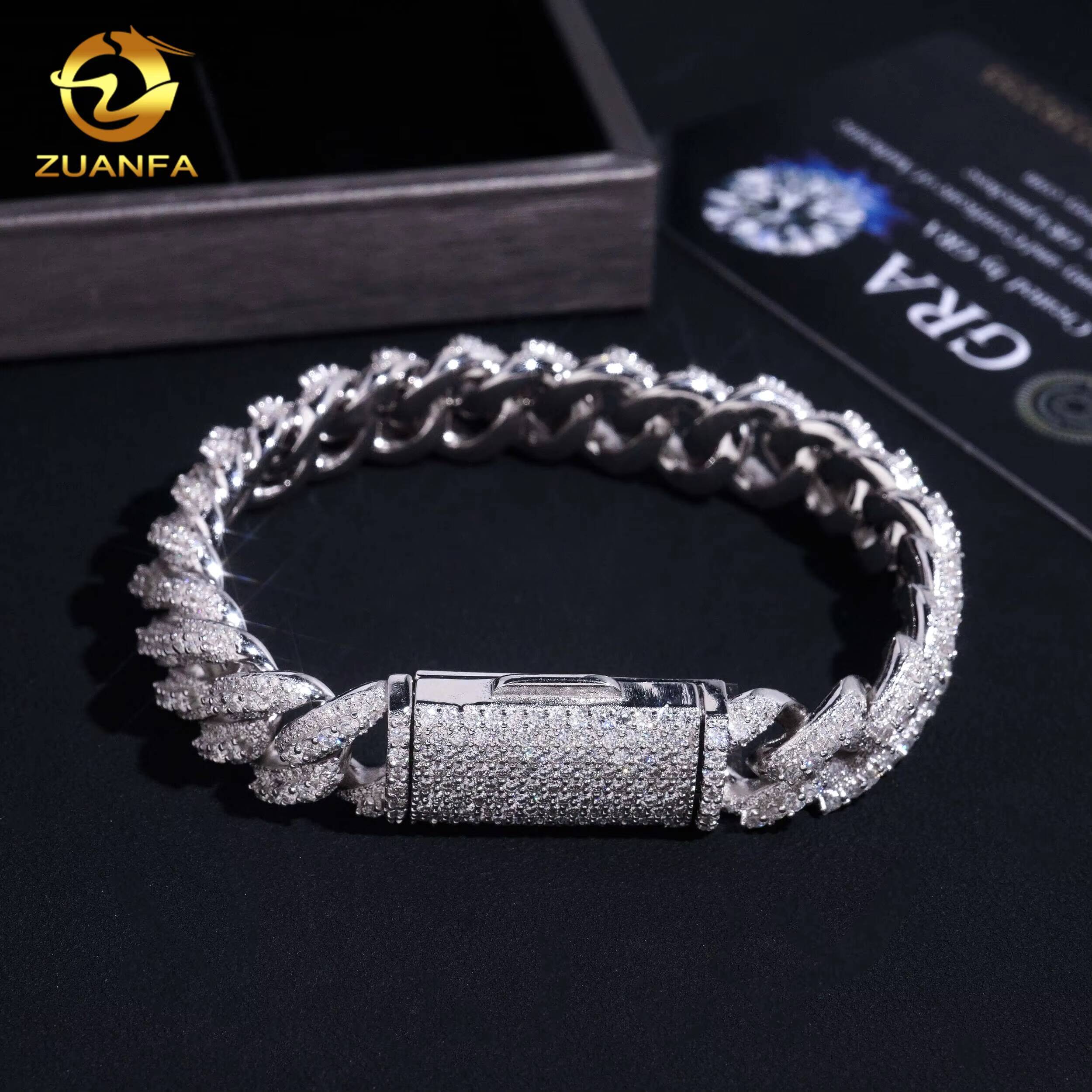 Zuanfa Jewelry PROMOTION Moissanite Bracelet 13mm Cuban Link Chain Moissanite Cuban Link Bracelet Cuban Chain