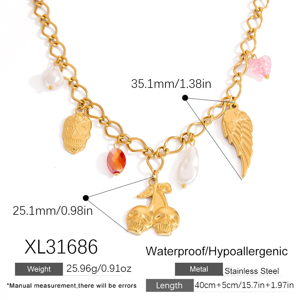 Stainless Steel Necklace Skull Heart Pendant Highend Versatile 18K Gold Nonfading Collarbone Chain Y200810