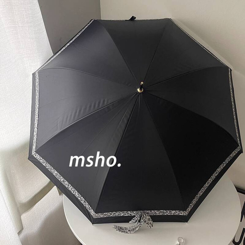 msho Leopard Print Bow Long Handle Women, Dual-use for and Rain, High Aesthetic Black Coating, Sun UV Protection, Sunshade Umbrella