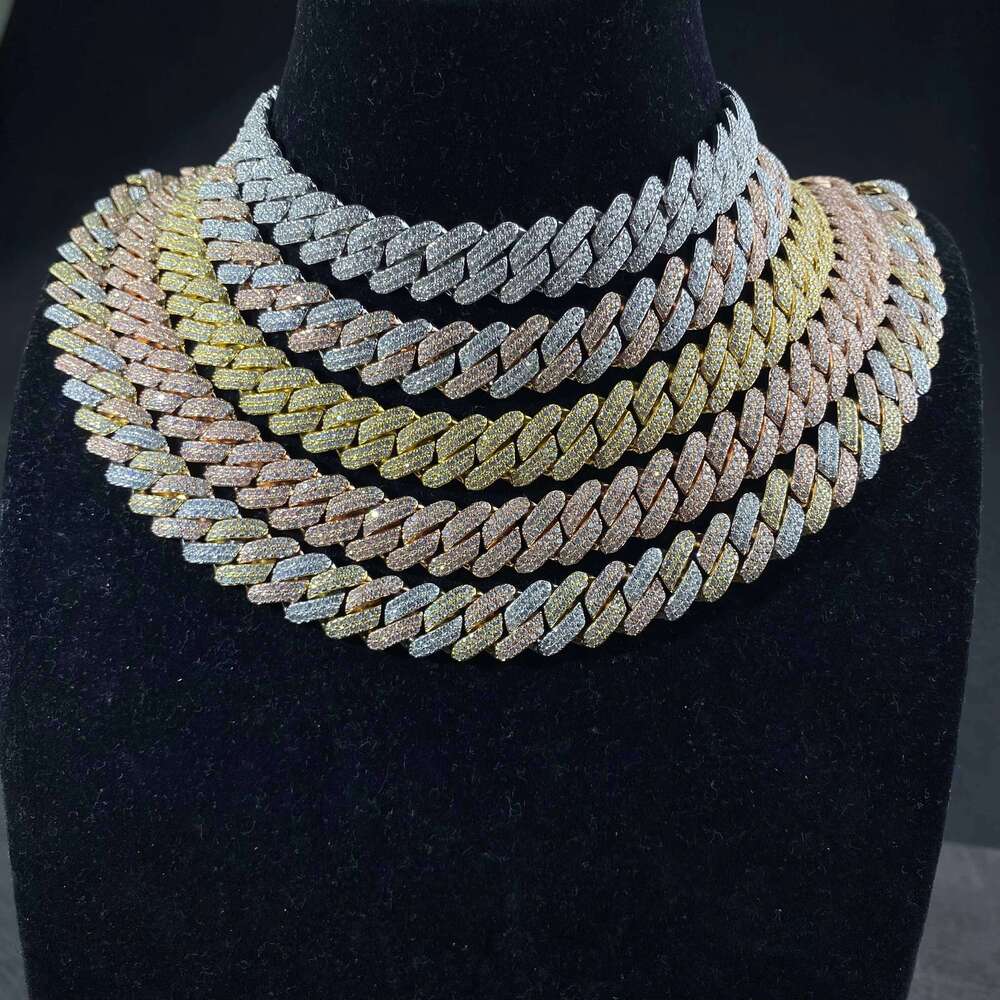 High Quality Hip Hop Fine Jewelry Men 12mm Full Iced Out Prong Solid Cuban Link Necklace Chain Bracelet