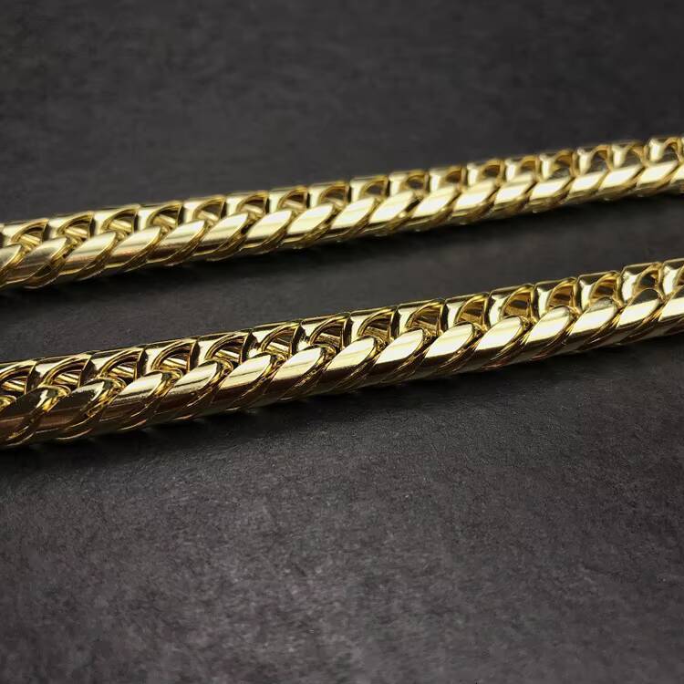 GZYS JEWELRY Wholesale Hip Hop Mens 12mm 60cm 18k Gold Double Row Circular Chain Stainless Steel Chain Necklace