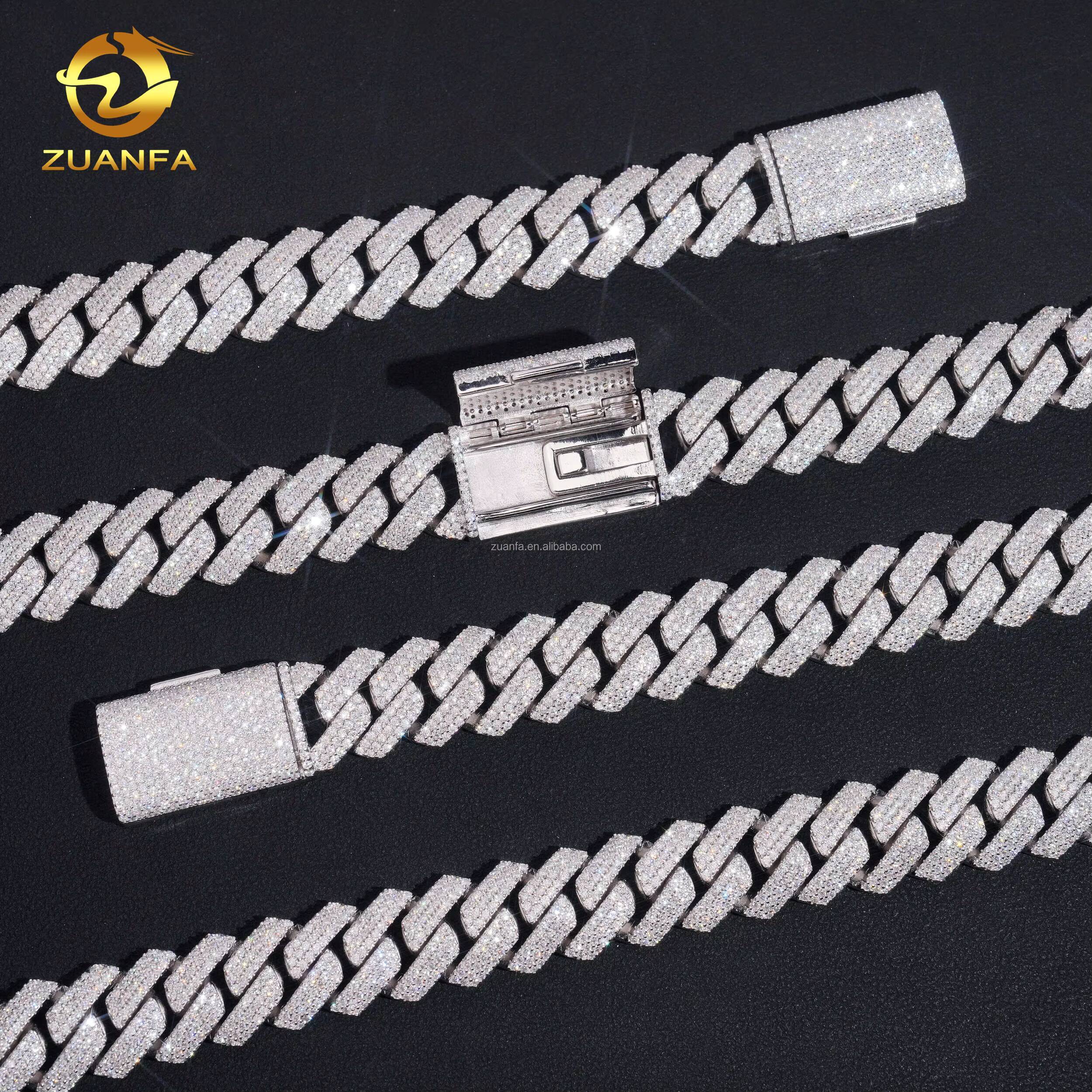 Ship in USA Warehouse Stock 15mm 3Rows 925 Solid Silver Heavy Hip Hop Iced Out FL Moissanite Diamond Miami Cuban ChainBracelet