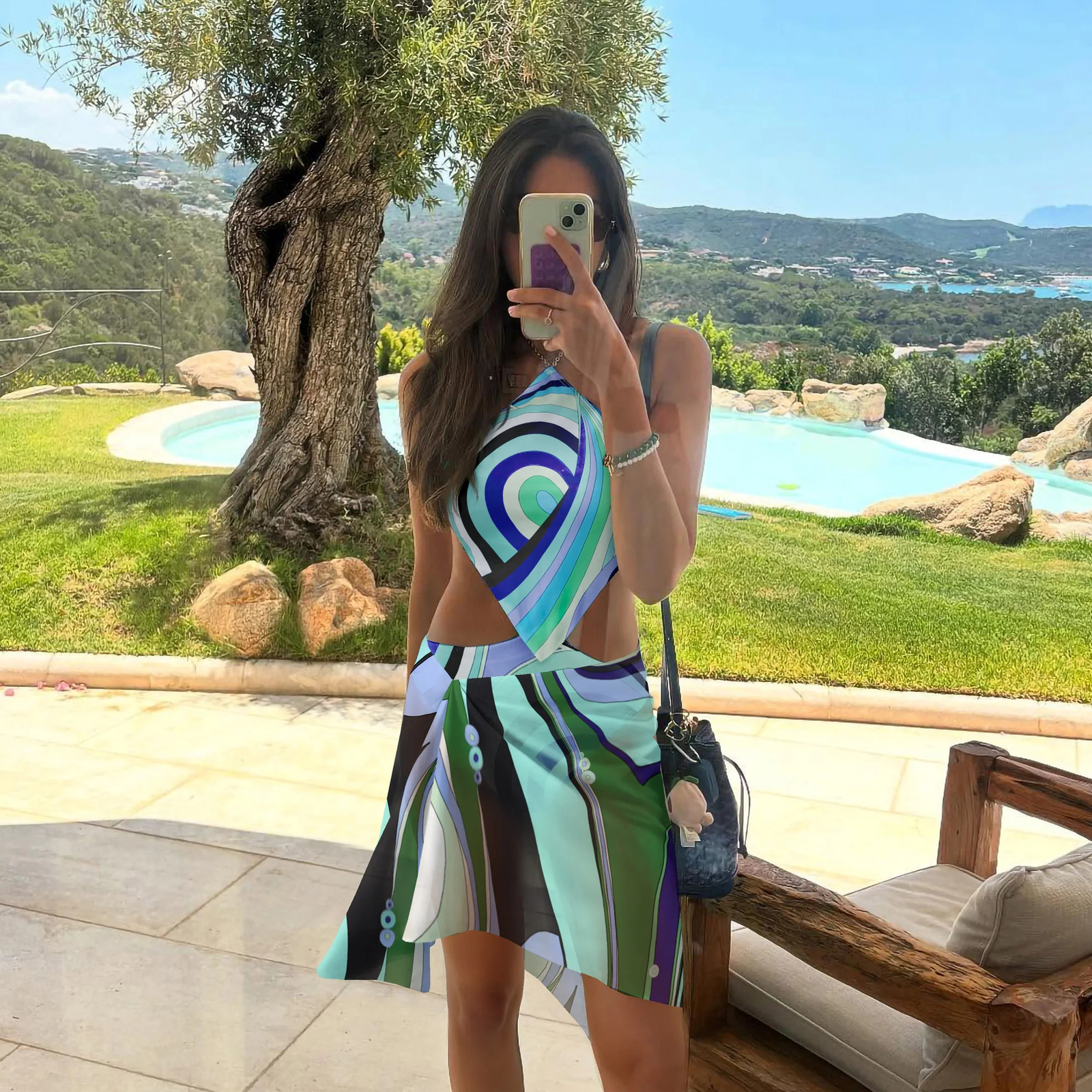 Cut Out Swimsuit Sexy Swimwear Halter Swimsuits Women Print Bathing Suits Swimwear Summer Beachwear Biquini Female 250905