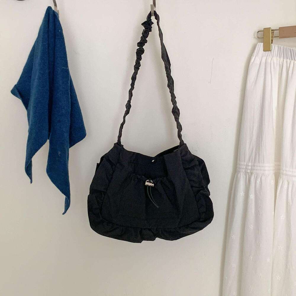 Lace Ruched Cute Casual Daily Commute Solid Color Nylon Fashion New Student Shoulder Bag for Women