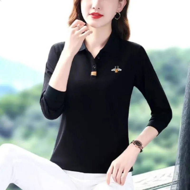 Polo Dress Women Lapel Longsleeved Tshirt Leads Sports Foreign Style Top Woman Shirt 250905