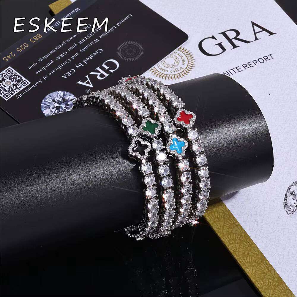New Arrival Sterling Sier Hip Hop VVS Moissanite Bracelet 4mm Clover Tennis Chain Gift for Men Women Jewelry