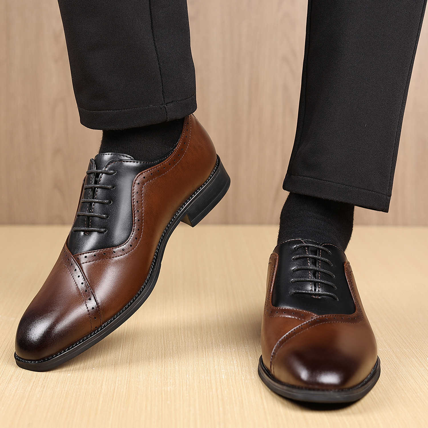 Mens Shoes 7906 Dress Polished Square Toe Lace up Leather Shoes Men Oxford Men Large Size Mens Leather Shoes