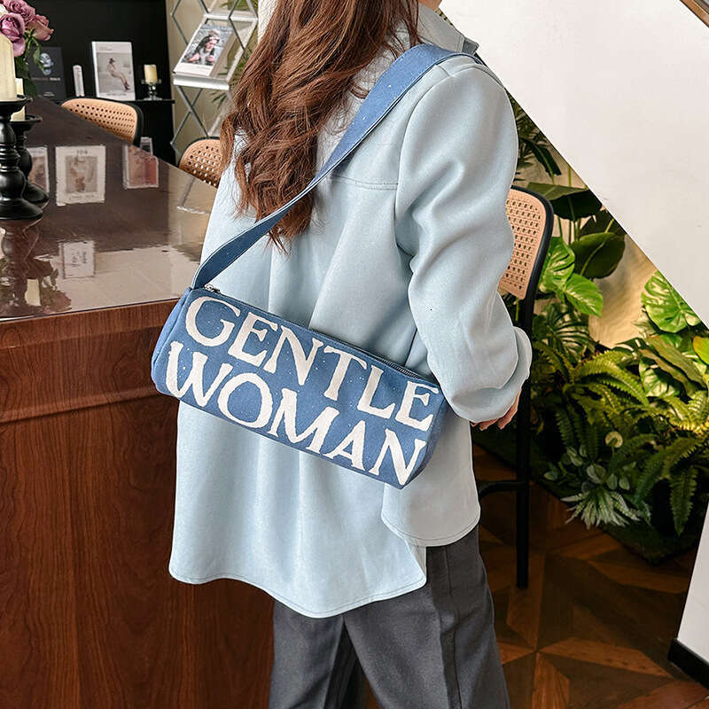 Gentle Designer Bags Woman Textured Letter Cylinder 2025 New Pen Holder Canvas Casual Colorful Shoulder Bag