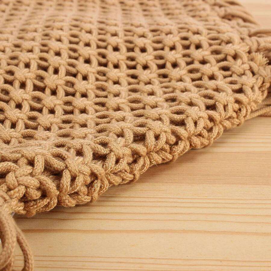 Summer Tassels Grid Woven for Women Irregular Handbags Knitted Beach Shoulder Large Tote Hollow Out Daily Shopper Bag