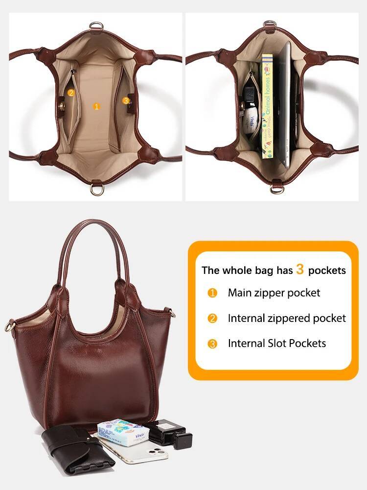 Zency Vintage Fashion Oil Wax Leather Top Handle Bags For Women Trendy 2025 Winter 009005