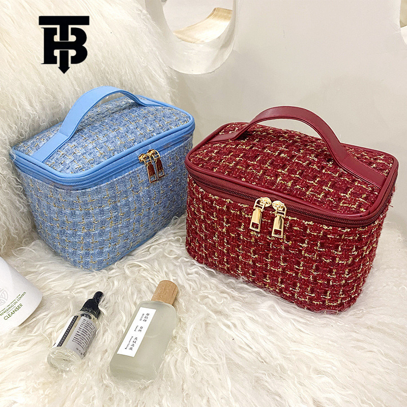TB BHULAMTE Designer Bag New Korean Version Plaid Handheld Makeup Bag Large Capacity Portable Toiletry Organizer Luxury Bag Makeup Case Travel Wholesa