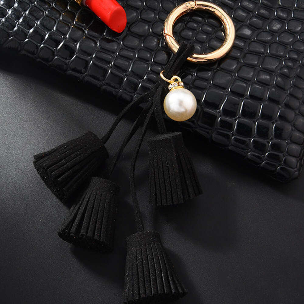 DHEssentials Velvet Tassel Charm, Rhinestone Pearl, Korean Style, Bag/Key/Car Pendant, Multi-Color, Gift-Grade