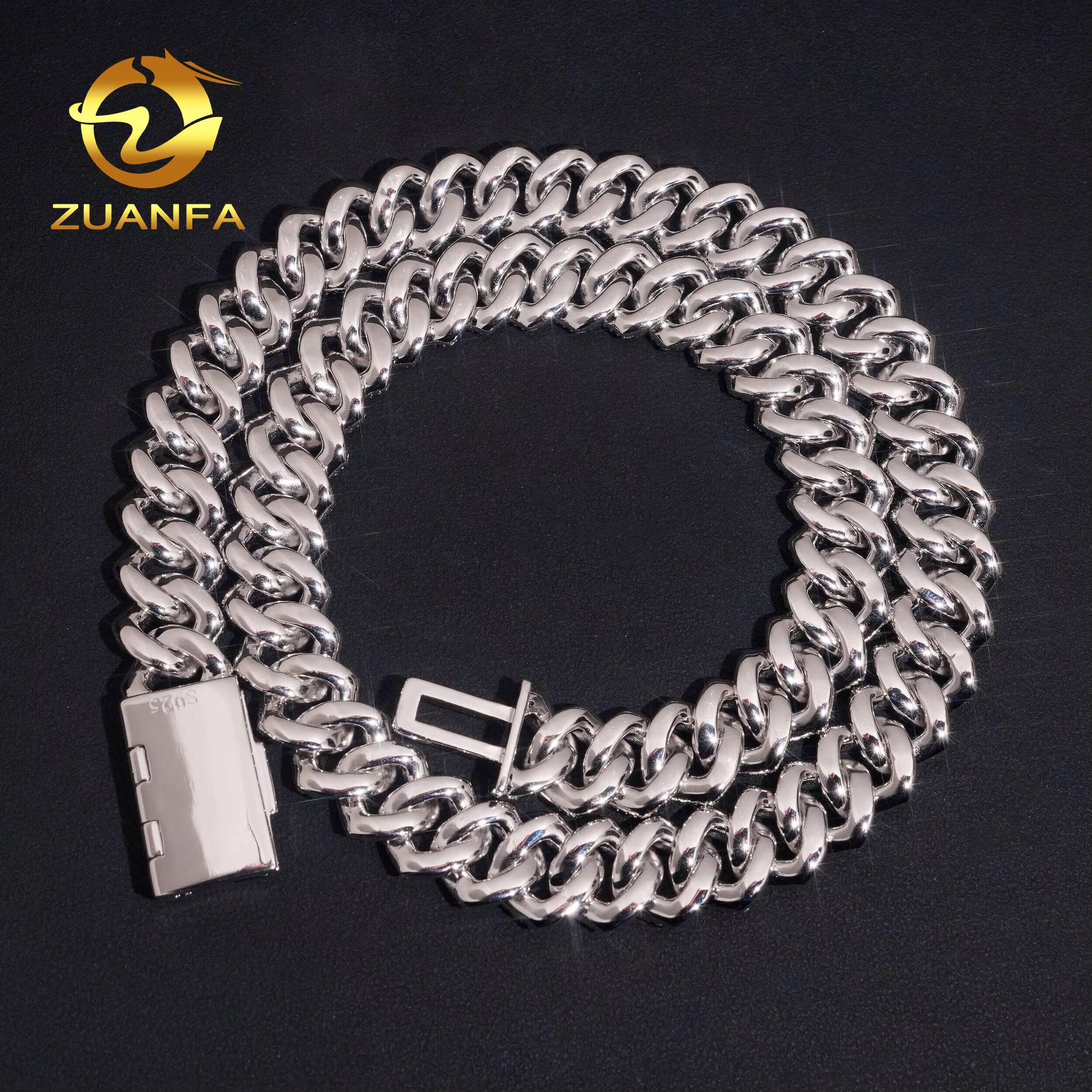 Pass Diamond Tester Hip Hop Iced Out Mens 15mm 3 Rows Stone Moissanite Miami Cuban Link Chain