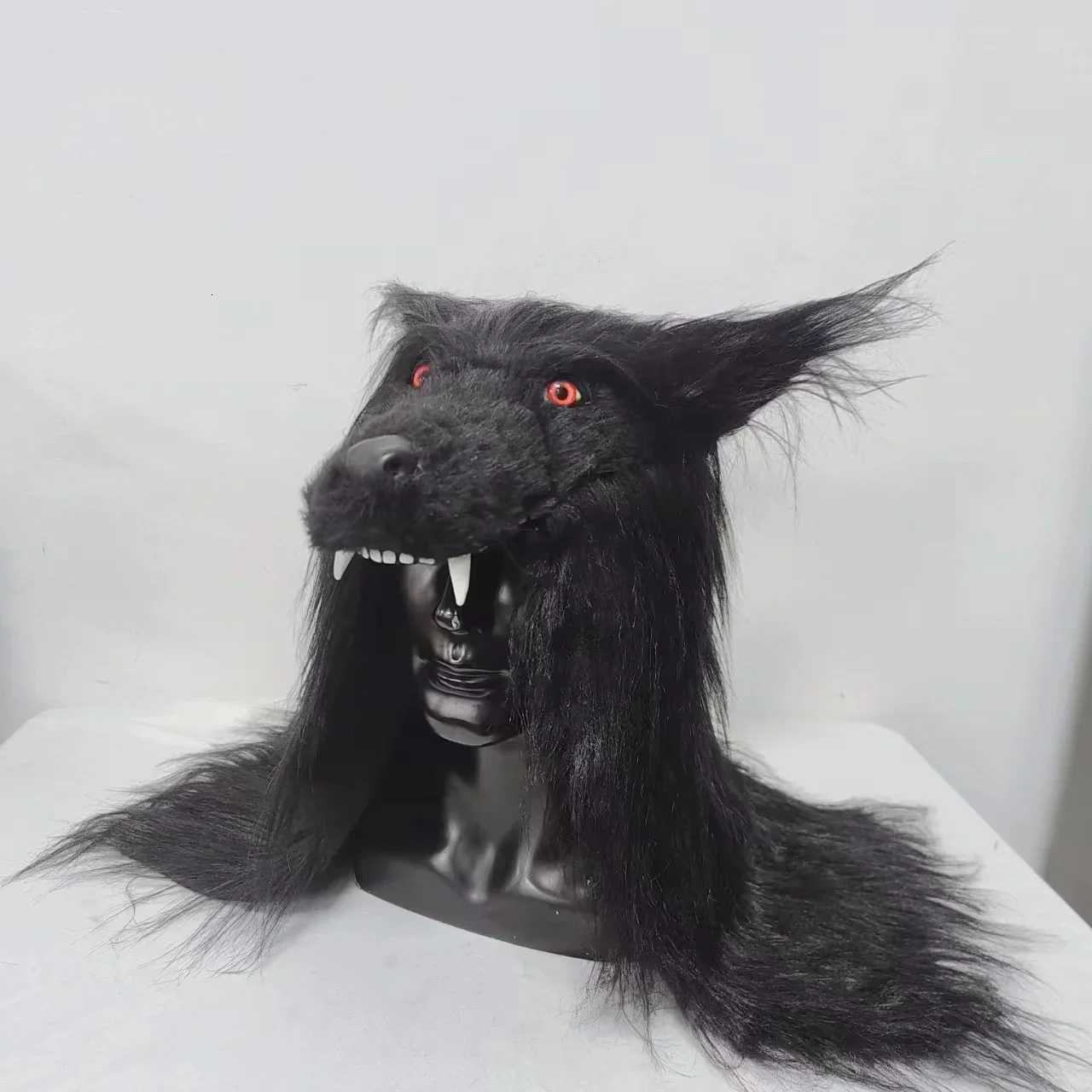 Werewolf Headwear Costume Mask Lifelike Wolf Mask with Faux Fur Halloween Mask for Adults Cosplay Prop Animal HeadgearXJ250905