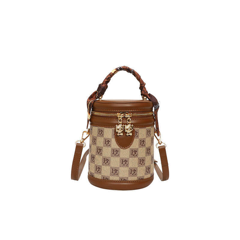 Designer Bag Luxury Cylinder Handbag for Women 2025 New Pattern Fashionable Versatile Light Luxury Single Shoulder Crossbody Bucket Bag with Scarf Rib