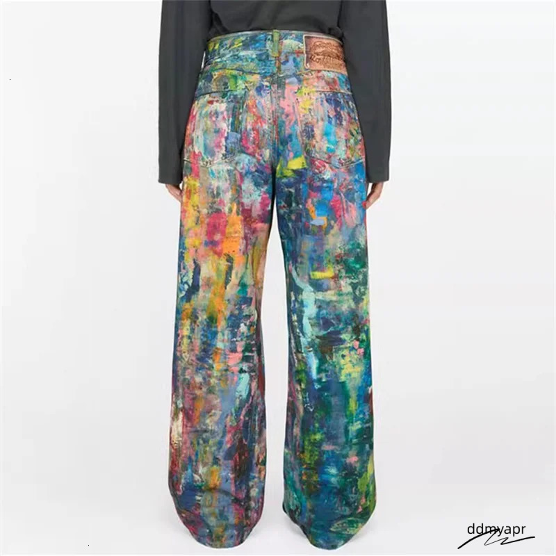 Womens Jeans 2025 ddmyday Spring Painted Graffiti Pants Couple Style Loose Straight Leg Pure Cotton Wide 250107