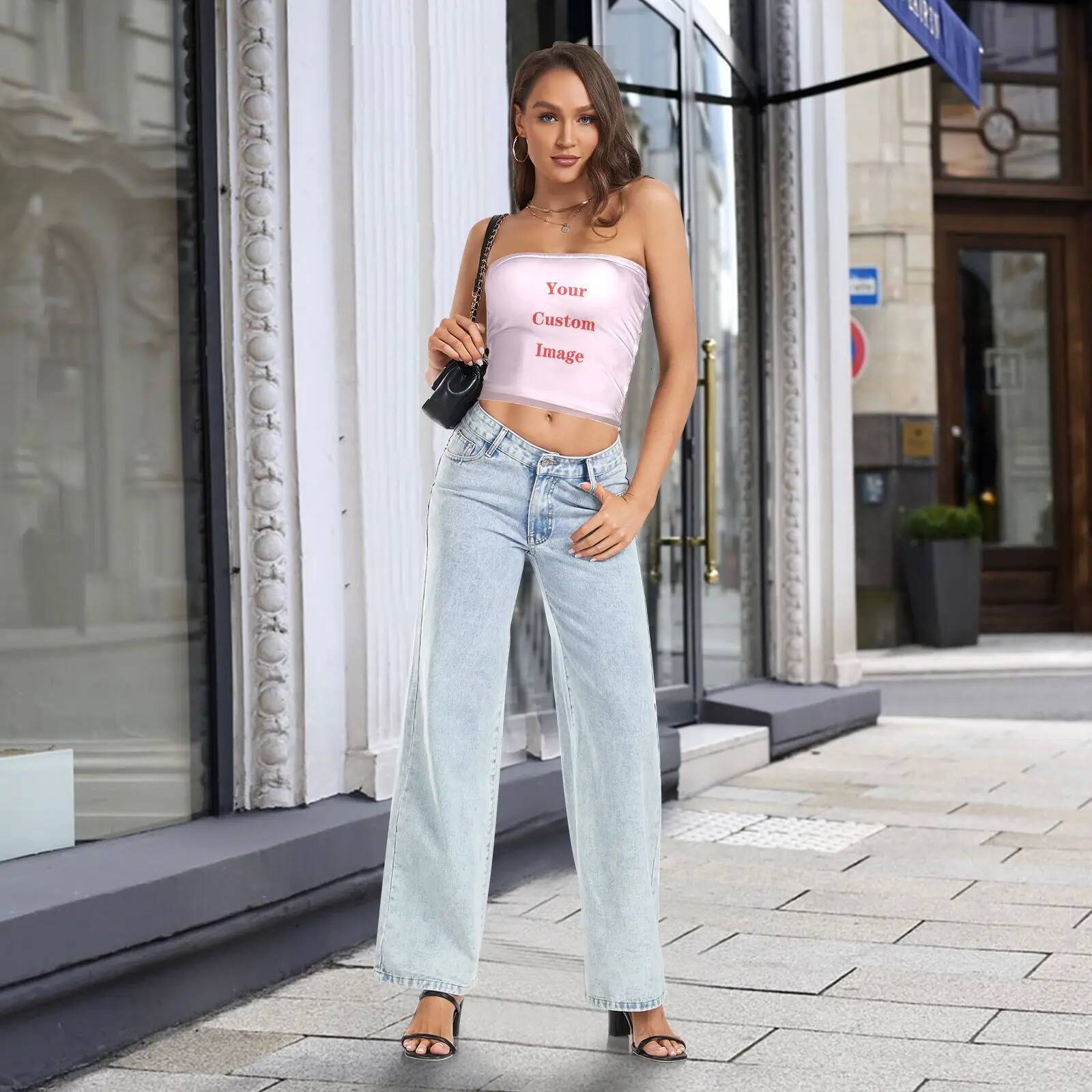 Womens Sexy Strapless Off Shoulder Crop Tube Top Customized images Stretchy Bandeau Seamless Casual Basic Breast Wrap