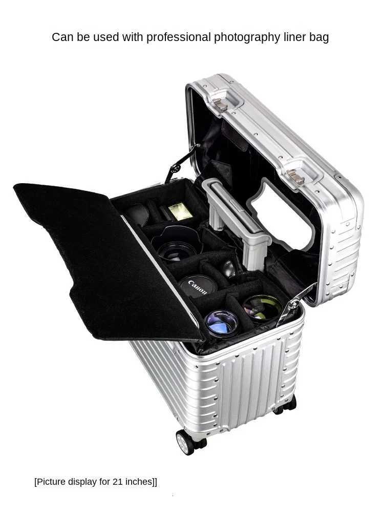 Mini Aluminum SuiTCase Password Lock Camera Case Boarding Luggage Metal OpenTop Cover Small Travel SuiTCase 1820 inch Z250905